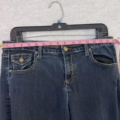 Cato Jeans Womens 12 Blue Dark Wash Mid Rise Cuffed Capri Embroidered Stretch