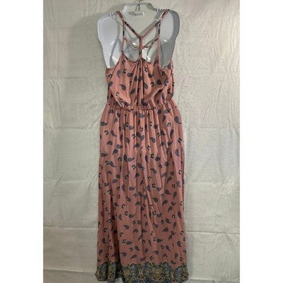 J for Justify Maxi Dress Womens Large Pink Paisley Strappy T-Back Boho Summer