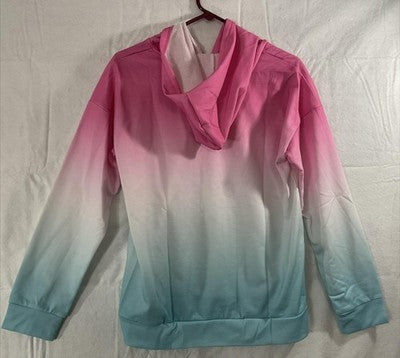 Korelayer Hoodie Womens Medium Pink Blue Ombre Pullover Kangaroo Pocket Soft