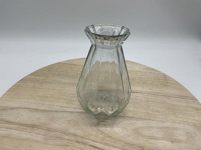 Clear Glass Vase Faceted Panel Sides Starburst Base Flared Rim Decor Centerpiece