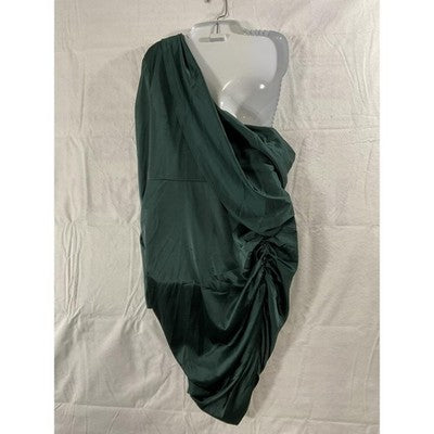 SheIn Dress Womens 1XL Green Satin One Shoulder Ruched Bodycon Party