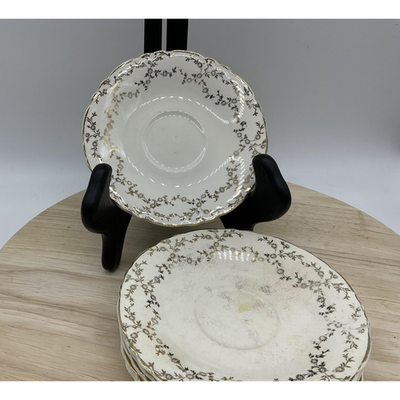 Vintage Royal China Co Ohio Saucers Set of 6 Floral 22K Gold Trim Plates USA