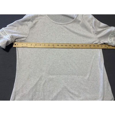 Van Heusen Women's Tee Large Short Bell Sleeve with Lace Polyester Linen Blend