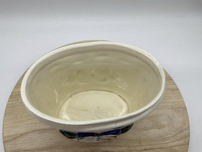 GM Hall Pottery Planter Oval Flower Pot Blue White Floral Handpainted Planter