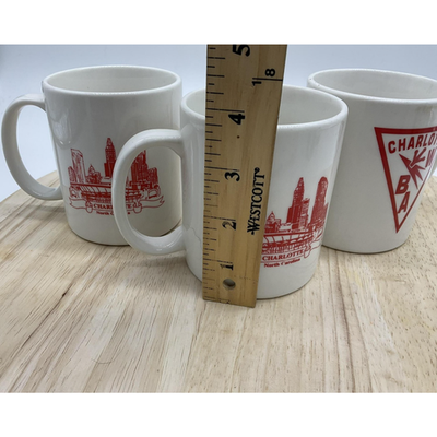 Charlotte NC Ceramic Coffee Mugs Lot of 3 Diner Style Red Graphic WBA Skyline