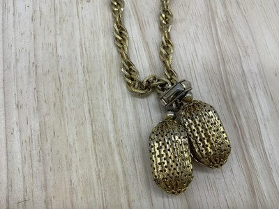Gold Tone Necklace Rope Chain Double Oval Mesh Pendant Statement 30 In Women VTG