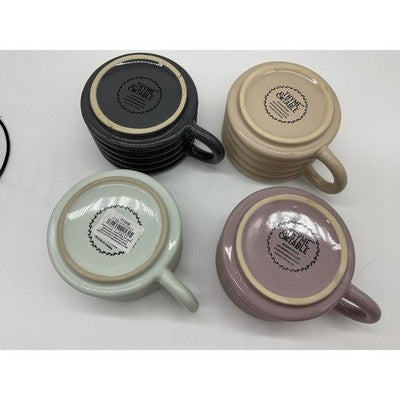 Thyme & Table Coffee Cup Set Ceramic With Stand Multicolor Ribbed Stoneware