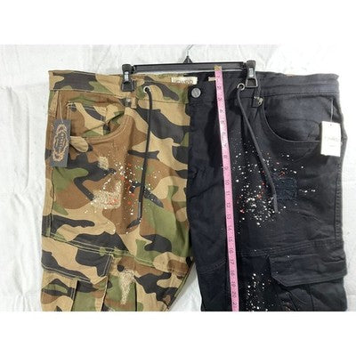 FWRD Denim Cargo Pants Men 48x33 Camo Black Paint Splatter Distressed Streetwear