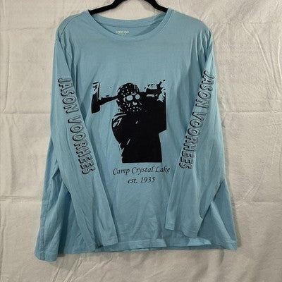 Lands' End Shirt Womens 1X Blue Jason Voorhees Camp Crystal Lake Long Sleeve
