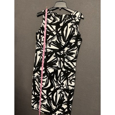 Ronni Nicole Dress 12 Black White Abstract Print Sleeveless Stretch Sheath