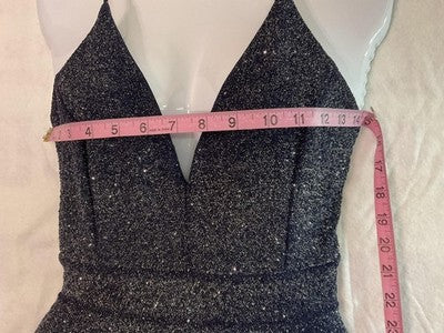 Windsor Dress Womens Medium Black Glitter Fit Flare V Neck Open Back Mini Party