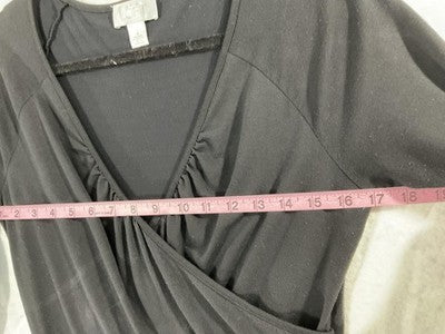 Ann Taylor LOFT Dress Womens 8 Black Faux Wrap 3/4 Sleeve Jersey Fit Flare