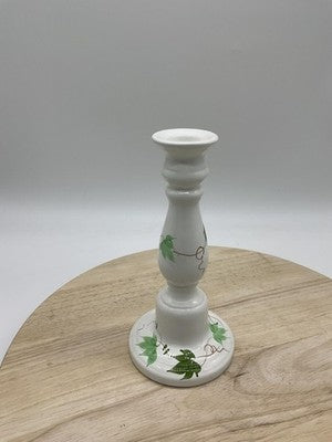 Hand Painted Ceramic Candlestick Holder Ivy Vine Green White Candle Holder