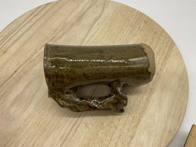 Handmade Ceramic Beer Mug Brown Sculpted Handle Tall Artisan Pottery Cup Rustic