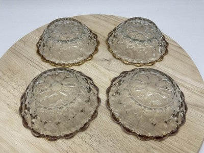 Dessert Bowls Set Of 4 Gold Rim Scalloped Circles Pattern Vintage Clear Glass