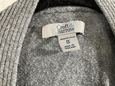 Croft & Barrow Cardigan Womens 1X Gray Open Front Knit Long Sleeve Pockets