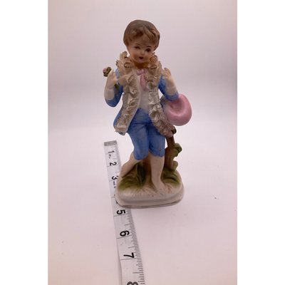 1950's Enesco Porcelain Boy and Girl Figurines Blue & White  6.5" Tall Vintage