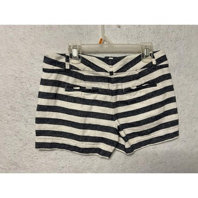 Ann Taylor Shorts Womens 0P Blue White Striped Chino Linen Blend Petite Nautical