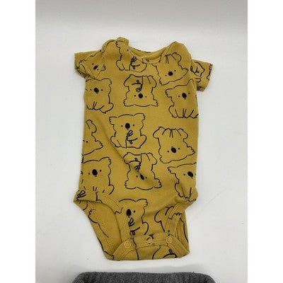 Carter's Bodysuit Pants Set 6M Yellow Koala Print Gray Fleece Outfit Baby