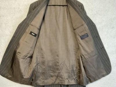 VTG Hugo Boss Suit Men 44L Gray Wool Cashmere Pinstripe Designer Pants 37x30 USA