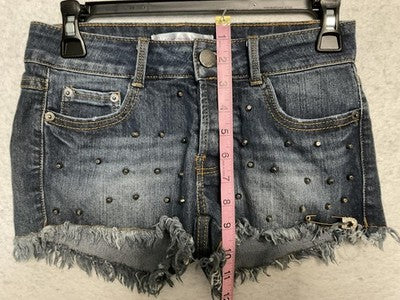 No Boundaries Shorts Juniors 3 Blue Denim Studded Rhinestone Cut Off Stretch
