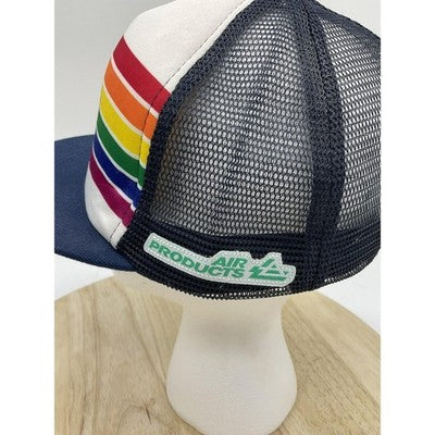 Air Products Hat Cap Snap Back Mens White Blue Rainbow Trucker Mesh Baseball
