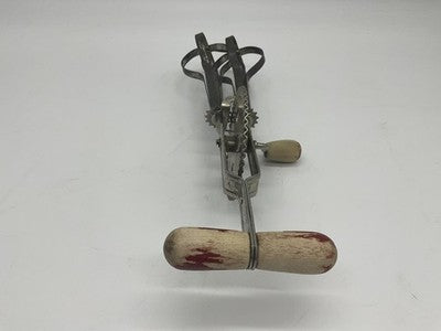 VTG Red Handle Rotary Hand Mixer Egg Beater Stainless Retro Kitchen Utensil