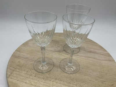 Unmarked Clear Cut Glass Wine Goblets Set Of 3 Stemmed Barware Decor