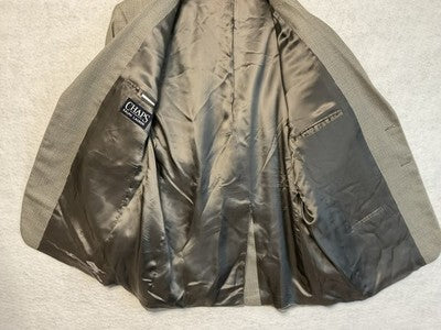 CHAPS Ralph Lauren Sport Coat Men 46 Beige Silk Wool Tweed Check Lined
