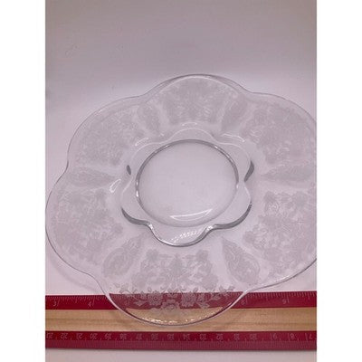 Etched Remembrance 9" Glass Plate Vintage, Scalloped Edge, Tea Party, Scratched
