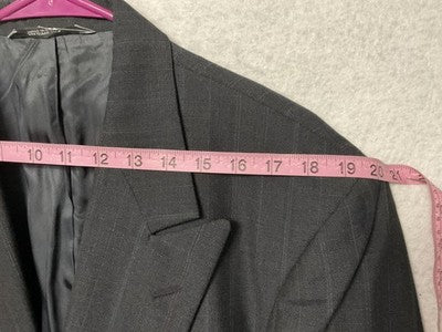Haggar Suit Jacket Men 44L Gray Pinstripe Double Breasted Blazer Made USA Lined