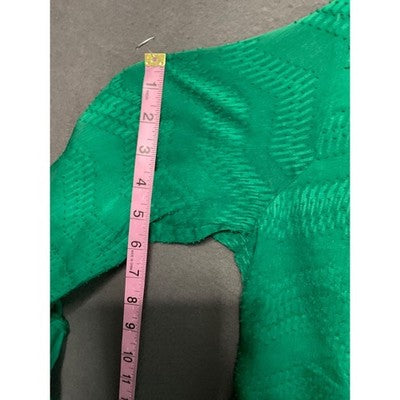 The Limited Chevron Blouse XS Green Roll Tab Sleeves Lined Textured Feminine