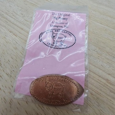 Pig Penny Pork BBQ Capital 2007 Lexington NC Copper Elongated Coin USA Souvenir