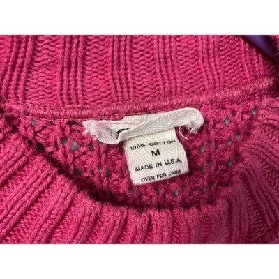 Actif Sweater Womens Medium Pink Fisherman Cable Knit Aran Crewneck VTG USA