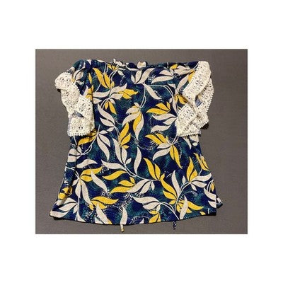 Amana 1X Floral Boho Blouse Crochet Sleeves Vibrant Print Women’s Top