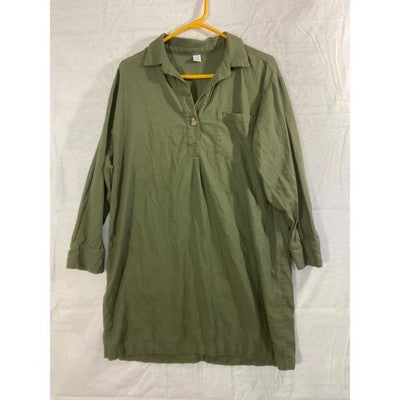 Old Navy Tunic Top Women Large Olive Green Linen Blend Long Sleeve Utility Shirt