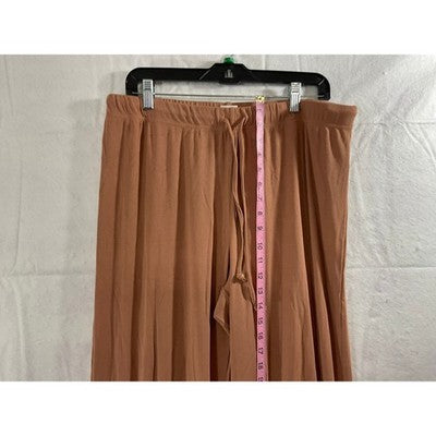 MANBEIYA Wide Leg Pants Womens XL Terracotta Brown Excellent Ribbed Drawstring