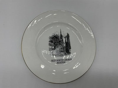 Vintage Old North Church Boston Souvenir Plate Crown Staffordshire England Gold
