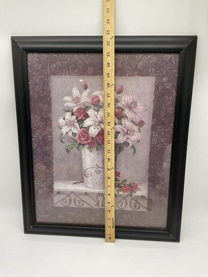 VTG Vivian Flasch Pink White Floral Bouquet Framed Art Print 24x20 Wall Decor