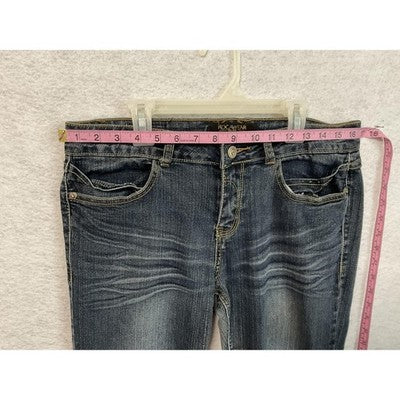 Rocawear Jeans Womens 11 Blue Skinny Mid Rise Embroidered Back Pocket Denim