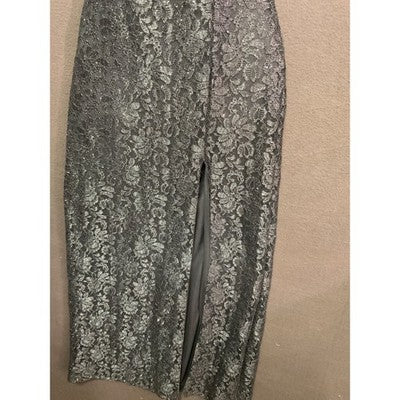 Morgan & Co Formal Gray Glitter Lace Prom Gown SZ 1 Side Slit Lined