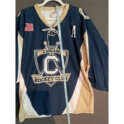 Cascade Hockey Club Jersey M/M 1/4 Lace Up Retro Adult Navy Beige "A" Pitzer #5