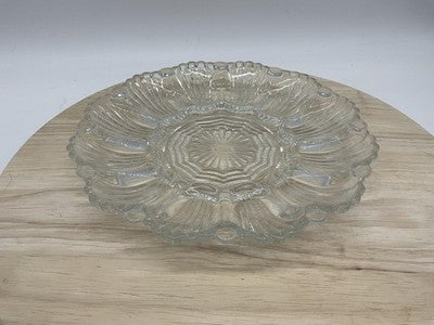 Clear Glass Deviled Egg Platter Round Serving Tray 12 Egg Wells Centerpiece