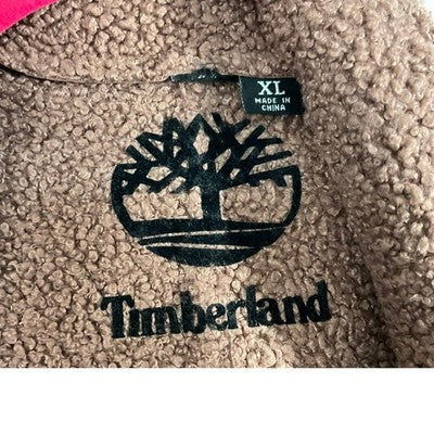 Timberland Moto Jacket Women XL Mauve Faux Leather Sherpa Lined Graphic Logo