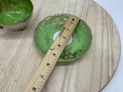 Royal Sealy China Green Luster Tea Cup Saucer Gold Scrollwork Rococo VTG Rare