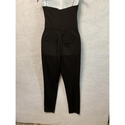 Guess Jumpsuit Womens 4 Black Strapless Slim Fit Lace Detail Pockets Party Chic