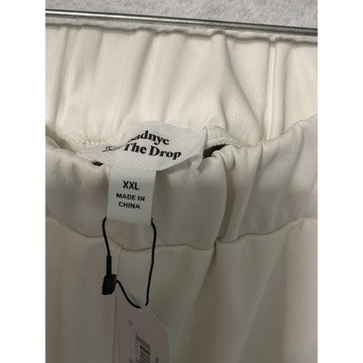 Lisadnyc The Drop Pants Womens 2XL Cream Faux Leather Pull On High Rise Pockets