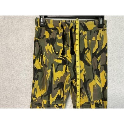KROIX Pants Womens S/M Yellow Camo Moto Joggers Zipper Detail Drawstring Tapered