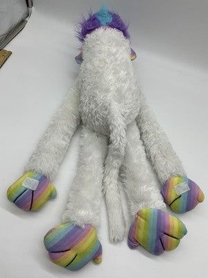 Mohawk Monkey Rainbow Plush Stuffed Animal White Fuzzy Long Legs Multicolor
