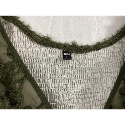 RWJ Dress Womens Large Green Floral Lace Maxi Sleeveless Smocked Fit Flare